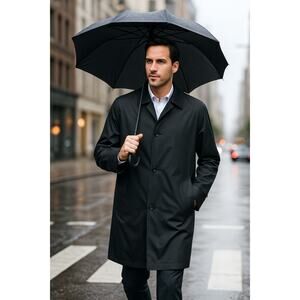 Cole Haan Men's Black Lightweight Trench Coat Size XL Water Resistant Button